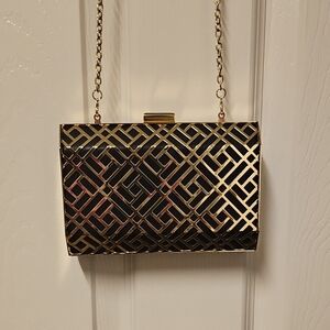 bebe Black and Gold Geometric Clutch